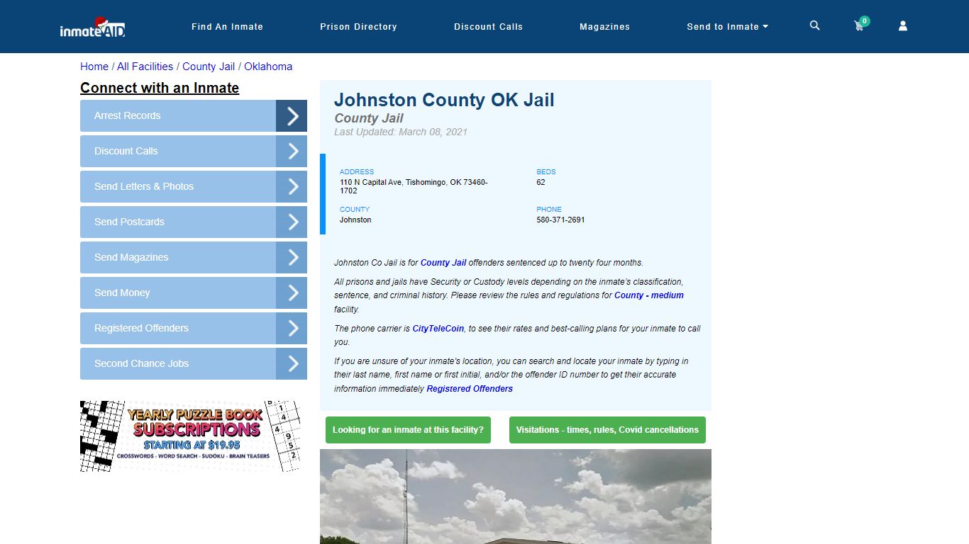 Johnston County OK Jail - Inmate Locator - Tishomingo, OK