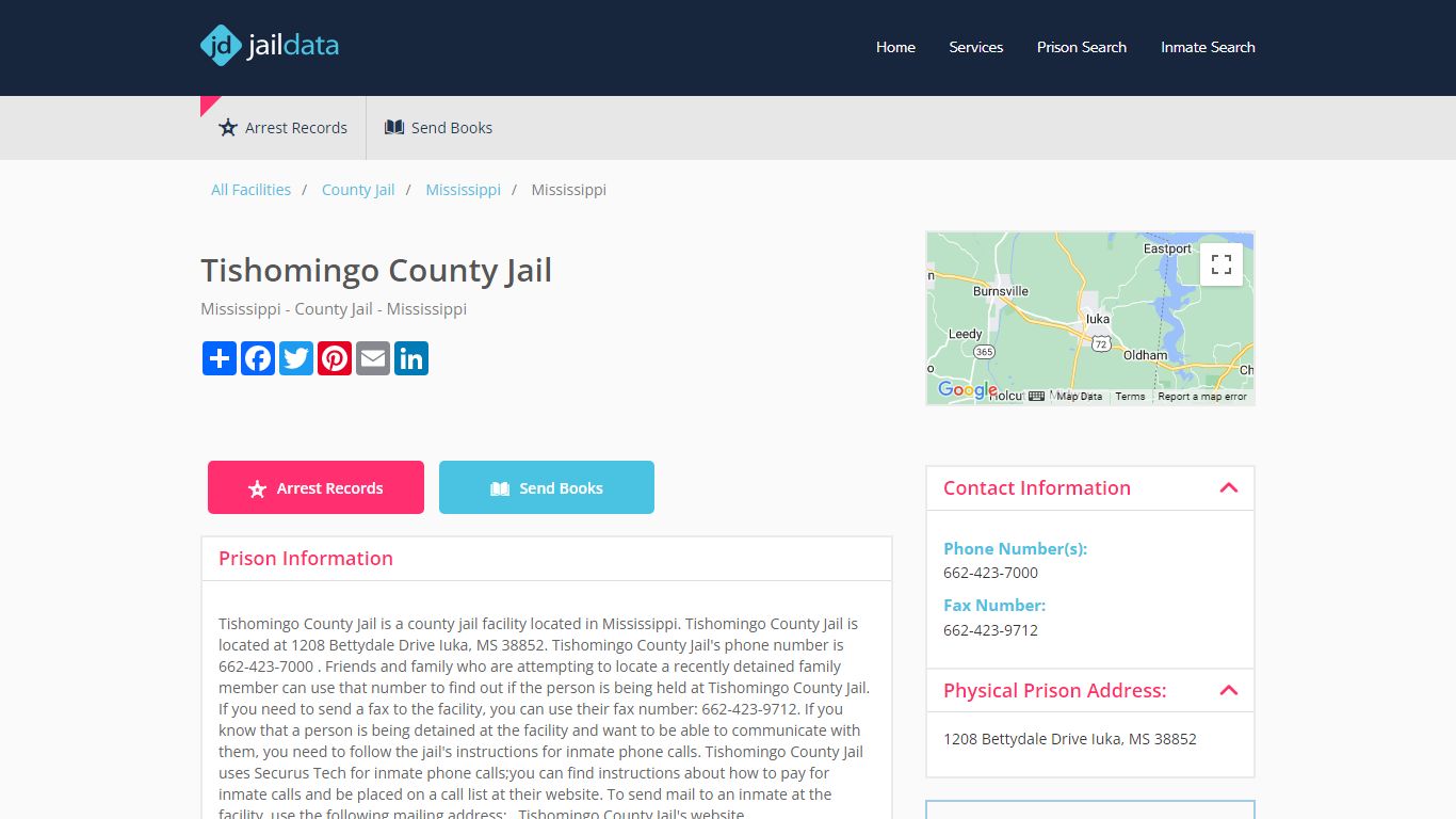 Tishomingo County Jail Inmate Search and Prisoner Info - Iuka, MS